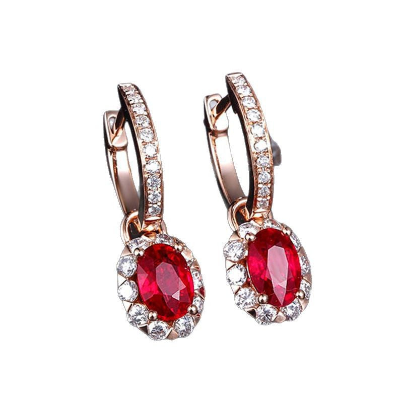仿真蓝宝石红宝石碧玺耳环