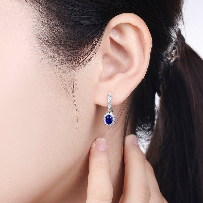 仿真蓝宝石红宝石碧玺耳环